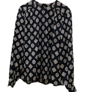 Anne Klein Black and White Print Blouse Button down Long Sleeve Flowy Material